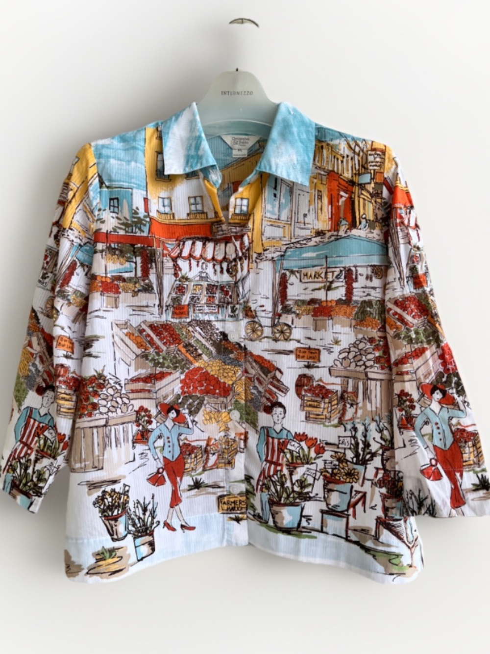 Christopher Banks Vintage Art Print Button Down Shirt Women's PL Large Petite
